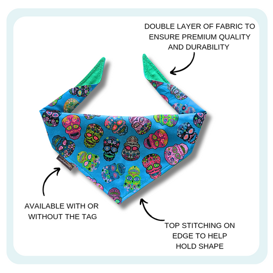 Sugar Skull Dog Bandana | Scarf Tie On Bandana
