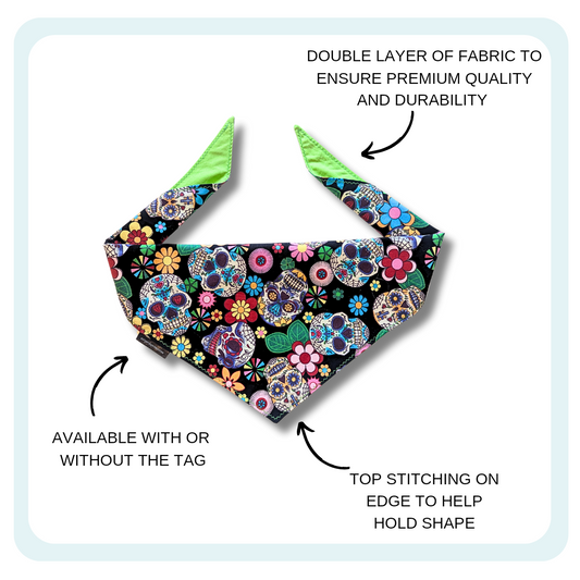 Black Sugar Skull Dog Bandana | Scarf Tie On Howloween Bandana