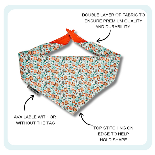 Christmas Coffee & Doughnuts Dog Bandana | Scarf Tie On Bandana