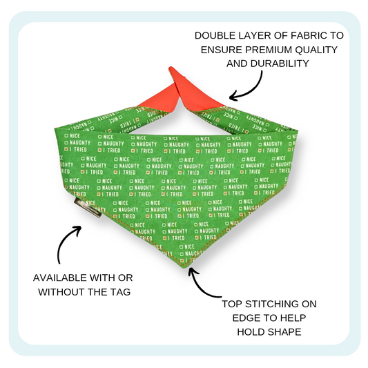 Christmas Naughty or Nice Dog Bandana | Scarf Tie On Bandana