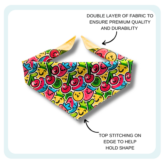 Fruity Dog Bandana, Bright Summer Dog Scarf, Handmade Cotton Tie On