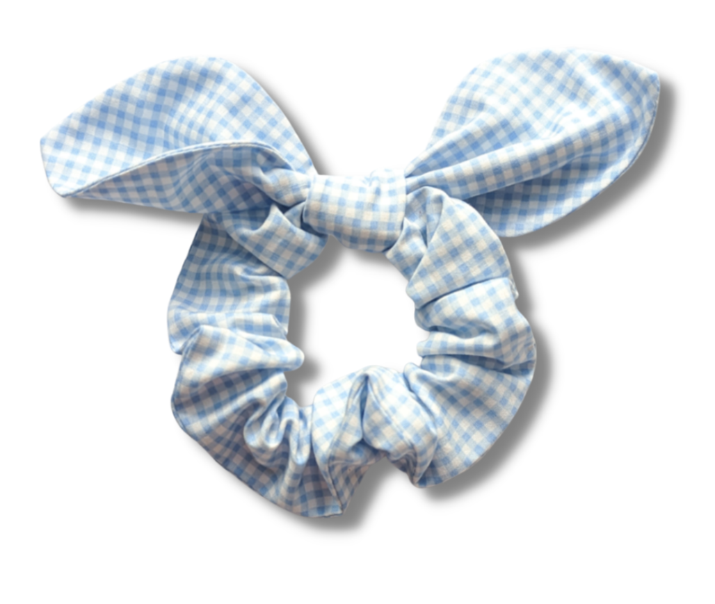Blue Check Bunny Ear Scrunchie
