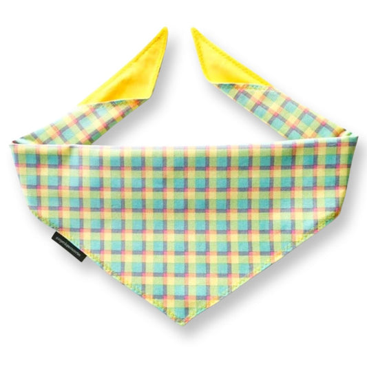 Pastel Tartan Check Print Dog Bandana | Scarf Tie On Dog Scarf