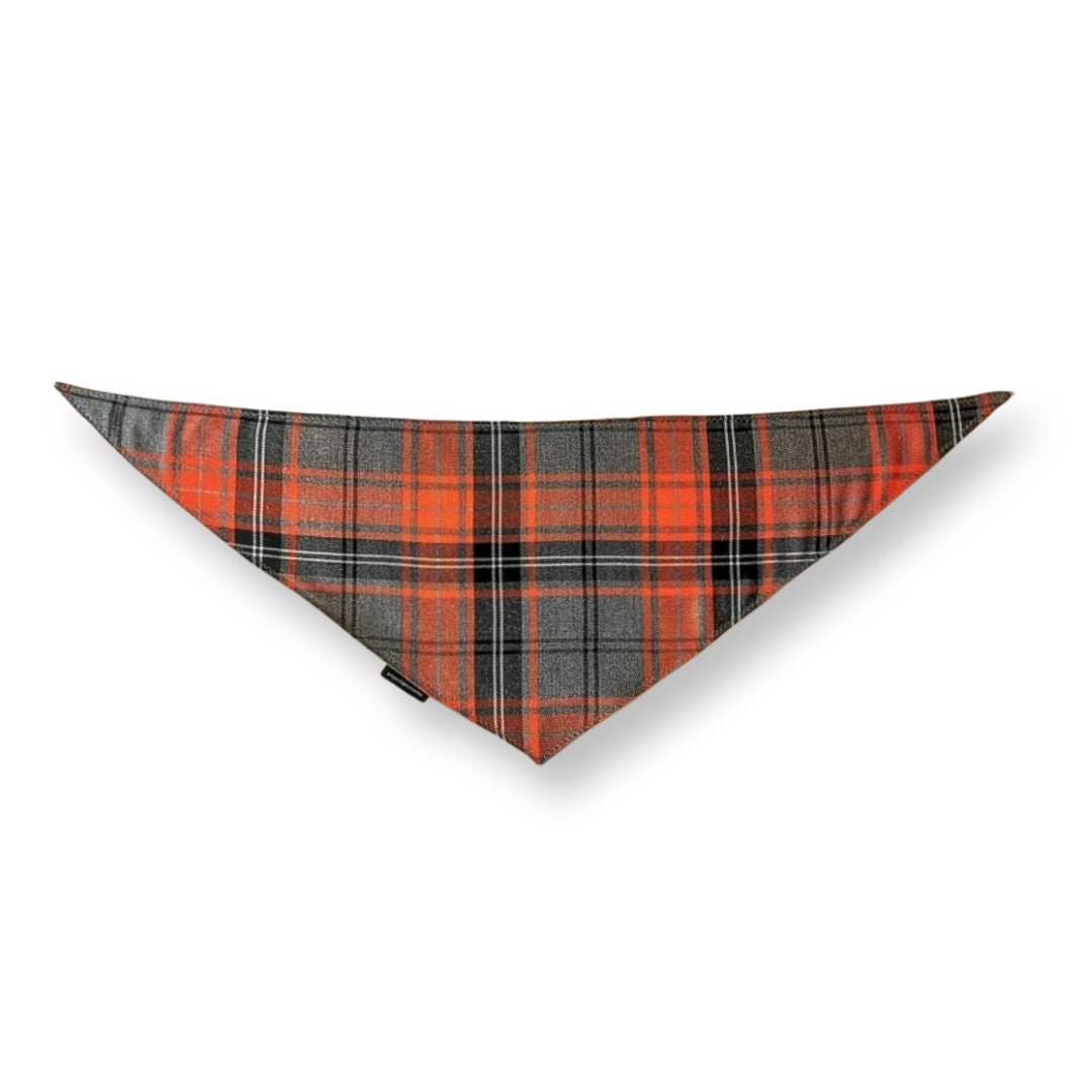 Orange Grey Tartan Dog Bandana | Scarf Tie On Bandana