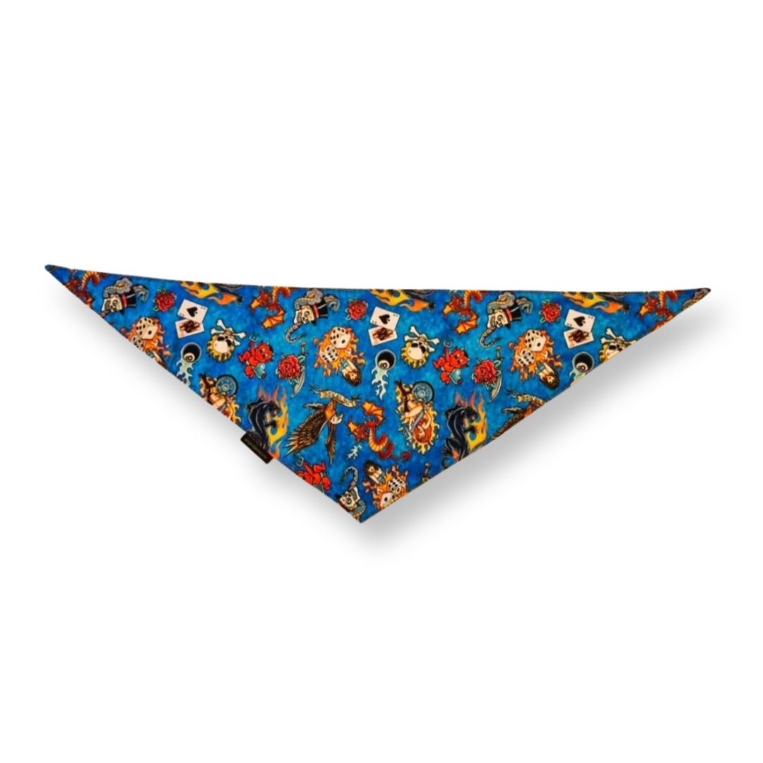 Blue Tattoo Print Bandana | Scarf Tie On Dog Bandana