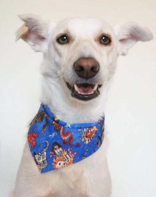 Blue Tattoo Print Bandana | Scarf Tie On Dog Bandana