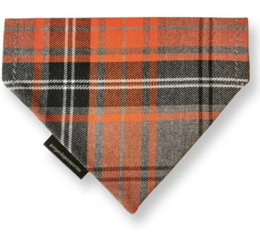 Orange tartan slip on pet dog cat bandana