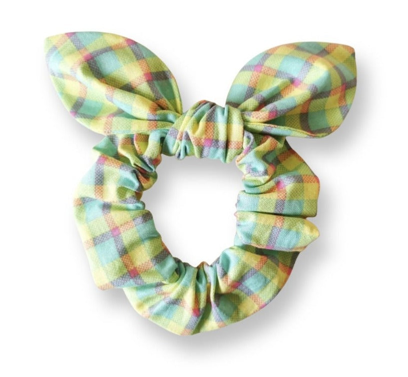 Pastel Tartan Scrunchie, Bunny Ear Scrunchie, Hair Accessories, Matching Pet Mum Accessories