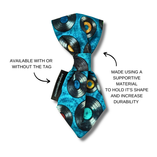 Blue Record Dog Necktie (Slides onto Collar)