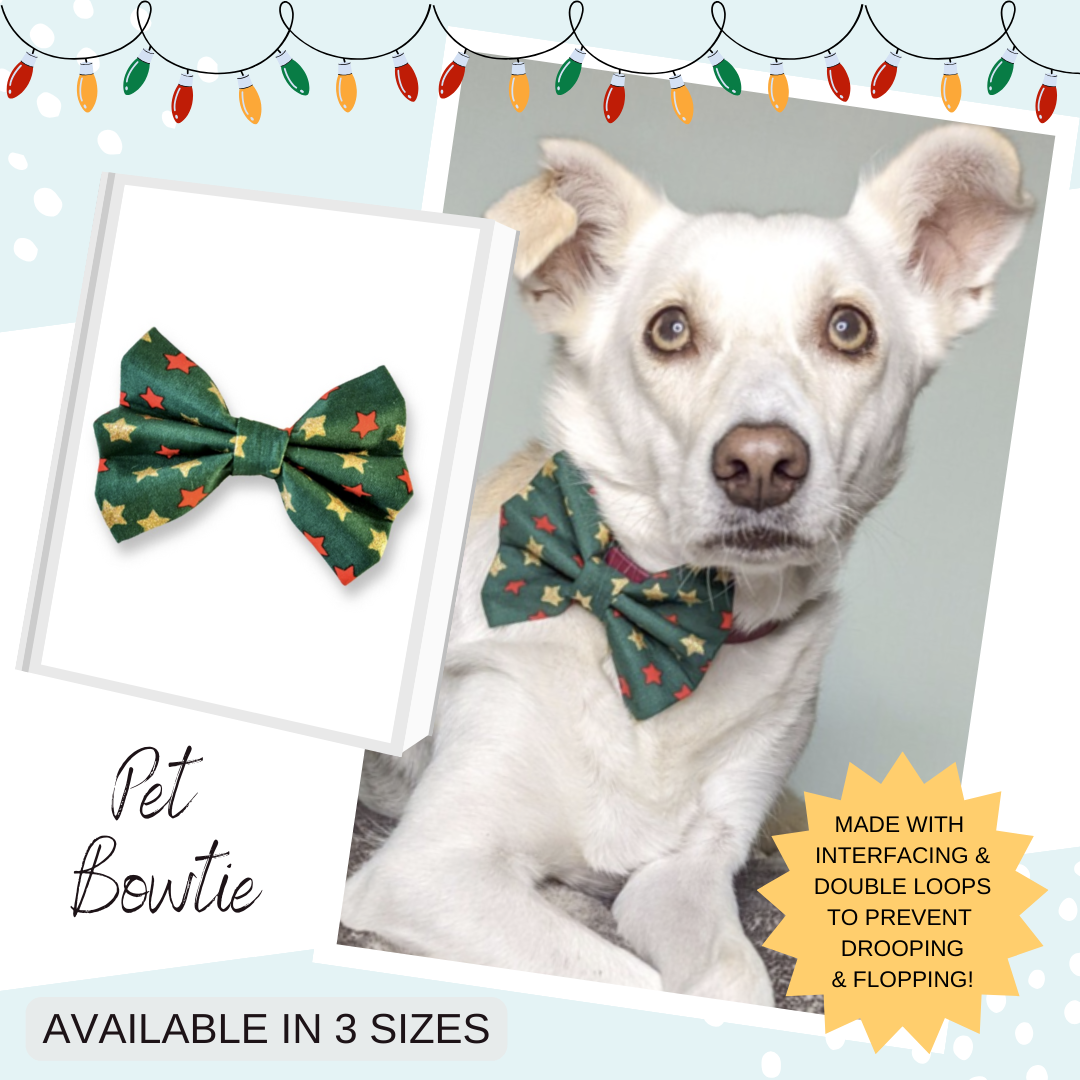 Christmas Green Bowtie with Red & Gold Stars