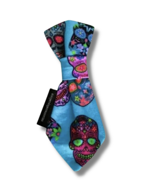 Blue Sugar Skull Dog Slip On Necktie