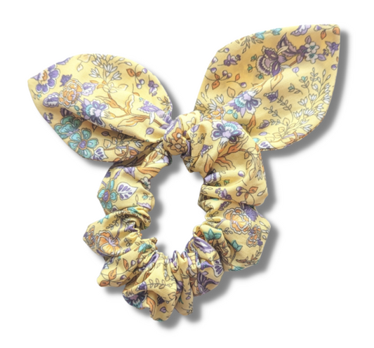 Yellow Floral Bunny Ear Scrunchie
