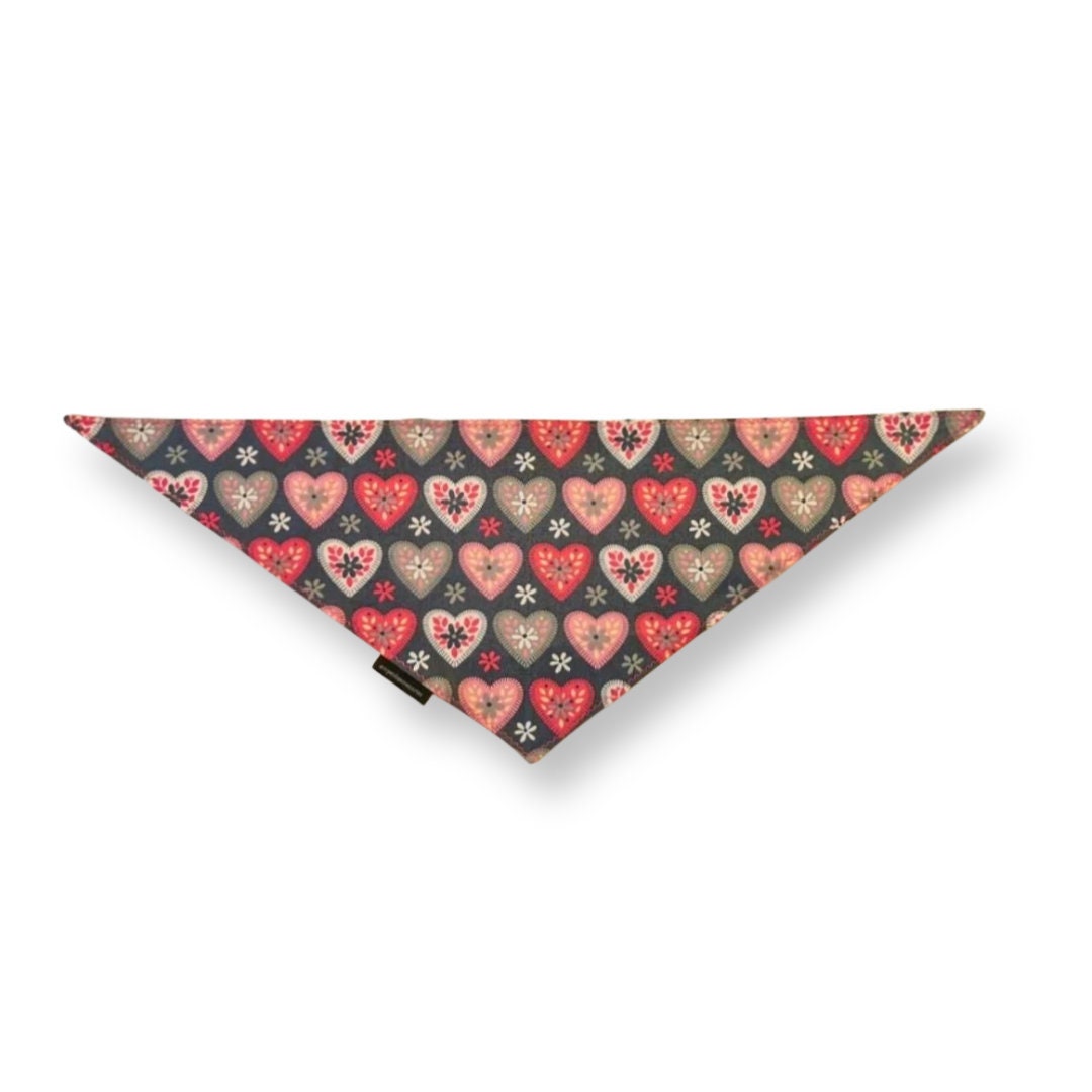 Grey Pink Heart Valentines Bandana | Scarf Tie On Dog Bandana