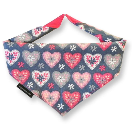 Grey Pink Heart Valentines Bandana | Scarf Tie On Dog Bandana