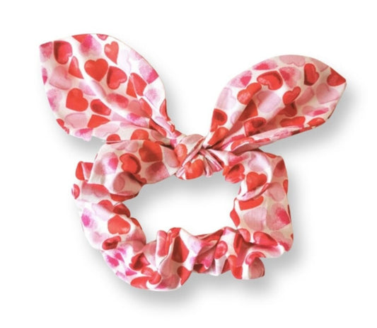 Pink love heart Print Scrunchie, Bunny Ear Scrunchie, Hair Accessories, Matching Pet Mum Accessories