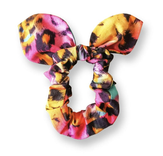 Multicoloured Leopard Print Scrunchie, Bunny Ear Scrunchie, Hair Accessories, Matching Pet Mum Accessories