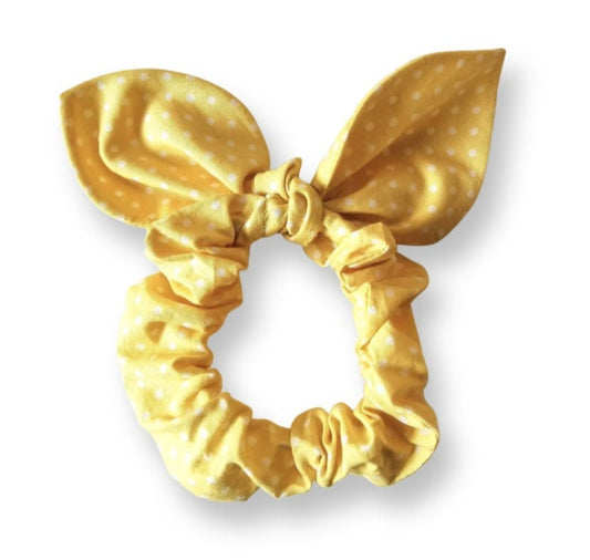 Yellow Polka Dot Scrunchie, Bunny Ear Scrunchie, Hair Accessories, Matching Pet Mum Accessories