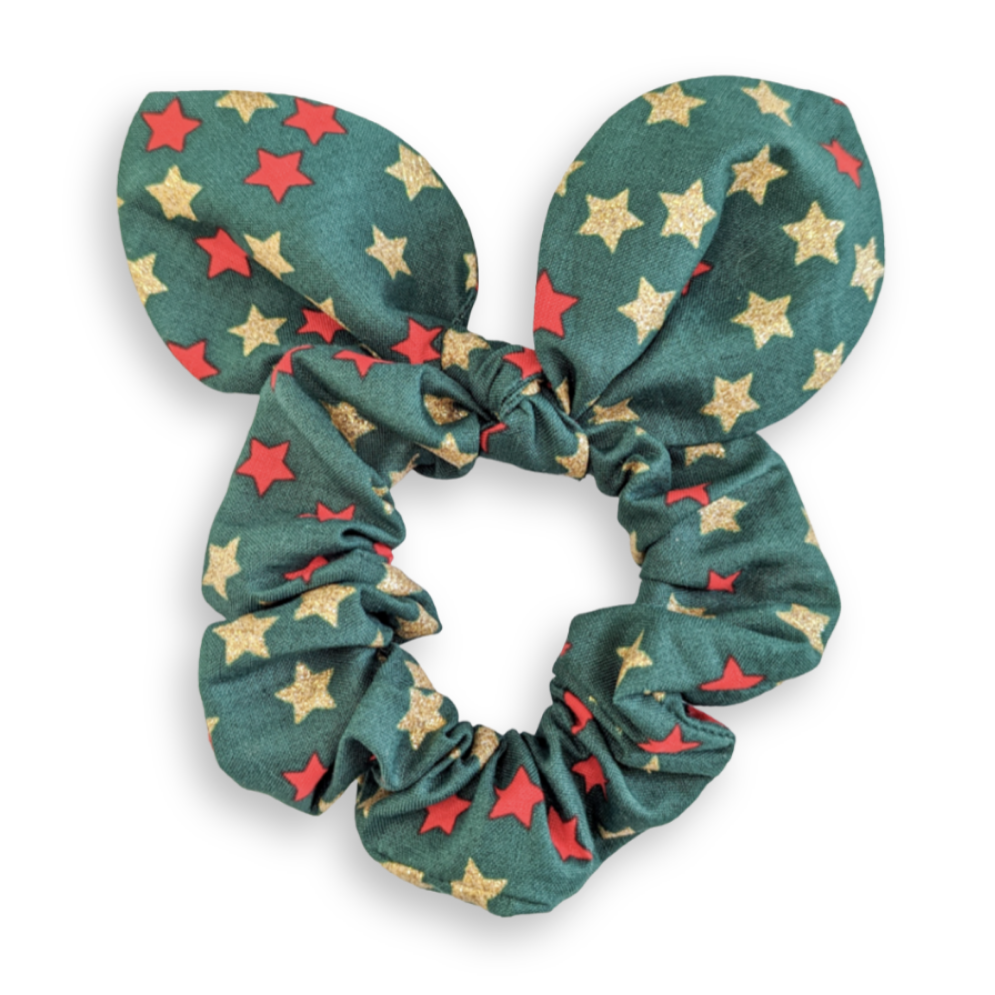Christmas Green Star Bunny Ear Scrunchie