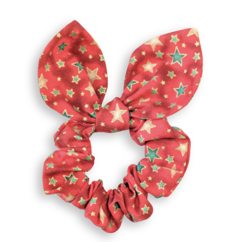 Christmas Red Star Bunny Ear Scrunchie